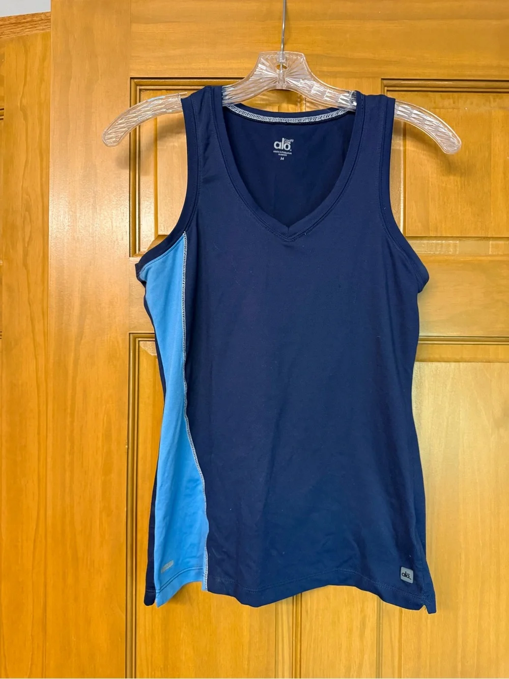 ALO Yoga CoolFit Navy Athletic Tee with Light Blue Logo